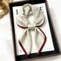 100% mulberry silk square scarf with floral print and burgundy border, 68cm elegant neckerchief - Ink Flower Polka Dots / 68cm