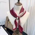 Luxury 65cm mulberry silk square scarf with elegant polka dot and geometric print for women. - Scarlet Diamond Polka Dot