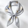 Elegant 100% silk small square scarf with floral print, perfect for women professional neckwear. - Light Gray Base Ink Lotus