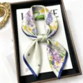 100% mulberry silk square scarf 68cm elegant floral botanical bee print fashion neckerchief - Provence Flowers and Bees / 68cm