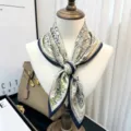 Mulberry silk 65cm square scarf for women, classic vintage paisley print fashion neckerchief. - Green Brown Paisley