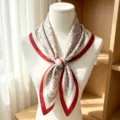 Mulberry silk square scarf 65cm paisley print red border neckerchief elegant women accessory - Retro Red Tone Cashew