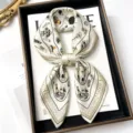 100% Mulberry Silk Square Scarf 68cm Elegant Illustration Print Women Neckerchief Gift - Old Dreams Between Bottles / 68cm