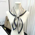 Silk square scarf 65cm vintage paisley print dark blue border elegant women neckerchief - Light Gold Paisley Narrative