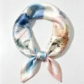 Silk square scarf, 53cm small neck scarf with blue pink lotus watercolor print for women. - Ink Lotus Charm