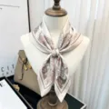 Mulberry silk 65cm square scarf with elegant architectural print for classic old money style look. - Grey City Under Clouds