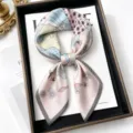 Chic 100% silk square scarf with artistic print, elegant women neck scarf accessory. - Green Breeze Chasing Cranes / 68cm