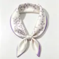Silk square scarf for women, elegant purple floral print small neckerchief for spring. - Fresh Purple Dandelion
