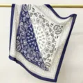 Blue and white silk square scarf 65cm paisley design elegant women neckerchief accessory - Navy Blue Flower Wall