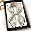 Luxurious 100% mulberry silk square scarf with celestial art print, elegant 68cm neckerchief. - Star Trail Knight / 68cm