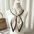 Silk square scarf with colorful bow print and black border for women elegant neck wrap. - Colorful Butterfly Picture Frame