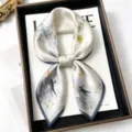 Luxury 100% mulberry silk scarf elegant floral printed square neckerchief for women - Ink Wash Floral and Bird / 68cm