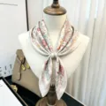 Pure mulberry silk 65cm square scarf with vintage floral and paisley print for women. - Hundred Flowers Narrative