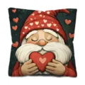 Valentine's Day Gnome pillow cover featuring cute red heart illustration for home sofa decor - Dwarf Illustrations / 45x45cm