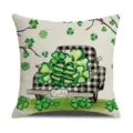 St. Patrick's Day Green Shamrock Buffalo Plaid Truck Linen Pillow Cover Spring Decor - Style 1(2SPJ(1))