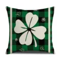St. Patrick's Day clover throw pillow cover linen green plaid cushion cover sofa decor - Style 2(2SPJ(2))