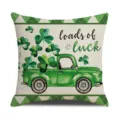St. Patrick's Day linen throw pillow cover with vintage truck and lucky clover design for sofa. - Style 4(2SPJ(4))