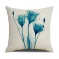 Blue botanical print linen cushion cover, minimalist floral throw pillow case for sofa decor. - 45 Size Linen Pillow Cover (Without Core) Single-Sided Print / SRTK (40)