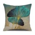 Funda de cojin de hoja de ginkgo azul dorado estilo nordico para decoracion de salon. - Tamaño 45 Funda de Cojín de Lino (Sin Núcleo) Estampado de Una Sola Cara / Estilo 11