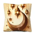 Housse de coussin décorative Ramadan, design croissant de lune doré et lanternes pour canapé. - Style 1 / Impression Simple Face