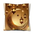 Housse de coussin décorative en lin lune lanterne Ramadan, taie canapé festive 45x45cm - Style 4 / Impression Simple Face