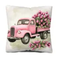 Dekorative Kissenbezug mit rosa Oldtimer LKW und Tulpen Motiv für gemütliches Sofa Zuhause. - QRJ49(1) / 45 Größe Pfirsichhaut Samt Kissenbezug (Ohne Füllung) Einseitig Bedruckt