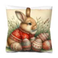 Housse de coussin lapin de Pâques vintage taie d'oreiller décorative canapé chambre - Lapin Œuf Style Deux / Impression Simple Face