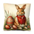 Housse de coussin Lapin de Pâques Décorative Scandinave pour Canapé Chambre Voiture 45x45 - Lapin Œuf Style Quatre / Impression Simple Face
