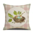 Housse de coussin en lin de Pâques avec nid d'oiseau aquarelle et motif à carreaux pour canapé - Taille 45 Impression Simple / 4FHJ (4)