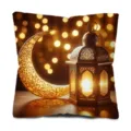 Festive Ramadan golden crescent moon and lantern print square throw pillow cover for home decor. - Single-Sided Print Style Four