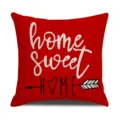 Red linen throw pillow cover with modern white home sweet home and black heart letter design. - 45 Size Linen Pillow Cover (Without Core) Single-Sided Print / 3JH (1)