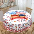 Round polyester Independence Day tablecloth featuring patriotic berry and flag print details. - Round - Brushed Fabric / 150x150cm