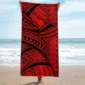Polynesian tribal red black print beach towel quick dry polyester swim bath towel - HSTJ33-7