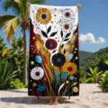 Quick dry polyester printed beach towel with abstract floral design for outdoor seaside use. - HSTJ33-5