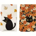 Set strofinacci cucina gatto nero carino, design foglie autunno e fiori in microfibra. - 40*60cm / Stile HMJB134-11