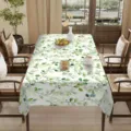 Nappe à motif de feuilles vertes pour table à manger, housse en tissu déco florale aquarelle. - HZB730-12 / Tissu Brossé