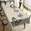 Nappe rectangle avec papillons pailletés or noir et coeurs blancs pour décoration de table. - HZB730-25 / Tissu Brossé