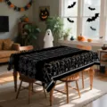 Nappe de table d'Halloween motif toile d'araignée noire squelette décoration festive - HZB904-12