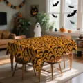 Nappe d'Halloween, motif de chauve-souris orange et noir en polyester pour table à manger. - HZB904-18