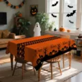 Nappe de table Halloween orange en polyester decoration de salle a manger tres festive - HZB904-19