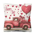 Valentine's Day heart balloon red truck printed throw pillow cover for home sofa decor couch cushion - Vintage Red Truck