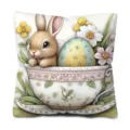 Housse de coussin en velours peau de pêche imprimé lapin de Pâques tasse à thé déco - Style 2 (Lapin Œuf de Pâques)