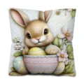 Housse de coussin peau de peche lapin oeuf de paques decoration salon canape. - Style 3 (Lapin Floral de Pâques)