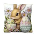 Housse de Coussin Peau de Pêche Lapin de Pâques Œuf Mignon Décoration de Canapé Style - Style 4 (Lapin Brun Œuf Tasse)