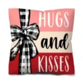 Federe per cuscini decorativi di San Valentino, fiocco scozzese nero e bianco e testo hugs. - Fodera per Cuscino Stampata su Un Lato / Stile 3(QRJ69(3))