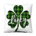 Green plaid shamrock throw pillow with white Lupky letter, decorative couch cushion. - Style 3