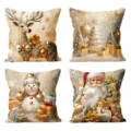 Christmas throw pillow covers set of 4 holiday deer tree snowman santa home decor 18x18 - 18x18 Inch / HYMD337-33