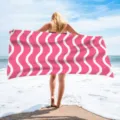 Pink and white wavy printed beach towel, quick-dry polyester fabric for summer vacation. - Pink and White Wave