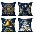 Christmas decorative throw pillow covers set of 4 dark blue gold luxury home sofa cushion - 18x18 Inch / HYMD337-32