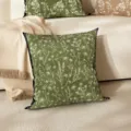 Green floral throw pillow detail shot, botanical line art cushion cover for living room sofa - 45*45cm Linen Single Sided Without Core / HYMD38-12